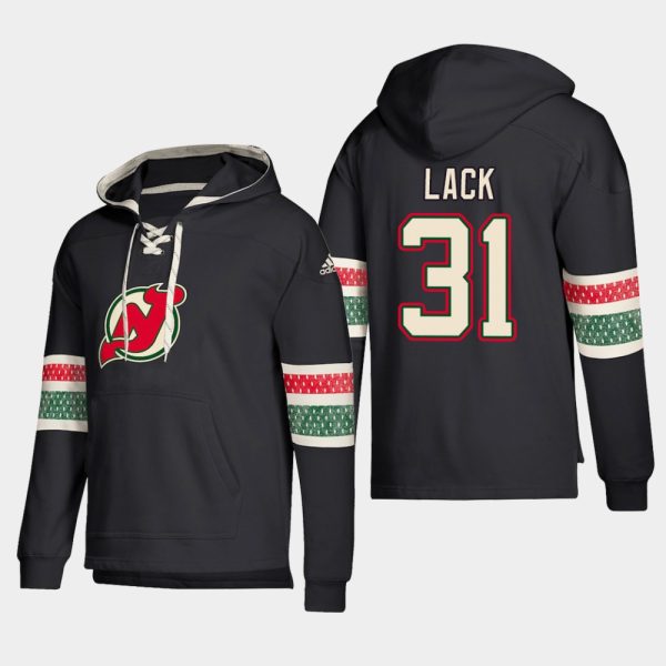 Stylish New Jersey Devils #31 Eddie Lack Black adidas Lace Up Pullover Hoodie for die - hard hockey fans
