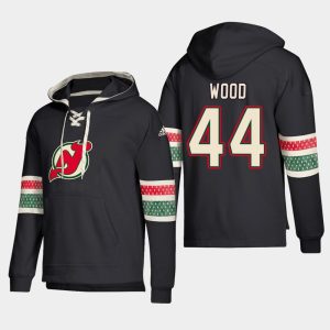 Impressive New Jersey Devils #44 Miles Wood Black adidas Lace Up Pullover Hoodie perfect for game days