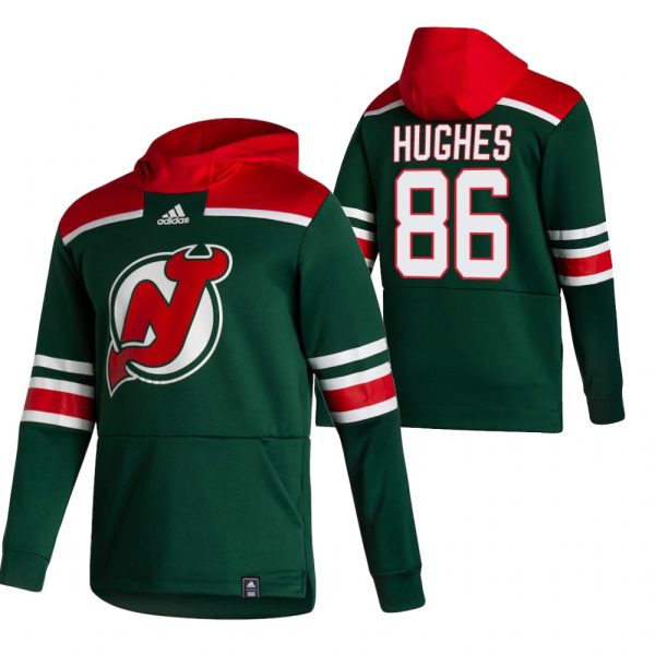 Impressive New Jersey Devils #86 Jack Hughes Adidas Reverse Retro Pullover Hoodie Green to stand out at the arena