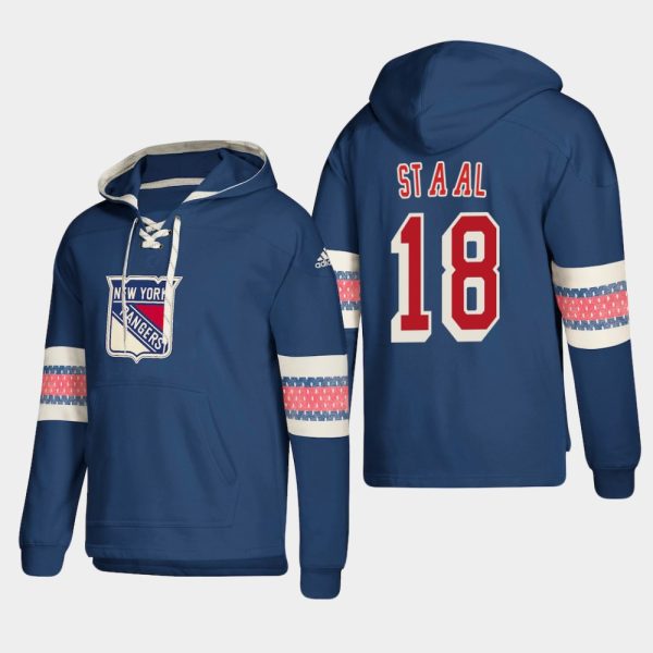Gorgeous New York Rangers #18 Marc Staal Blue adidas Lace Up Pullover Hoodie a must - have for collectors