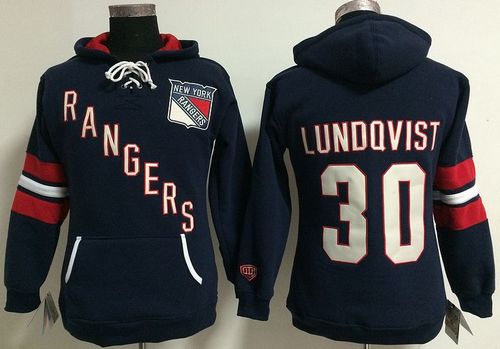 Fantastic New York Rangers #30 Henrik Lundqvist Navy Blue Women's Old Time Heidi NHL Hoodie a must - have for collectors