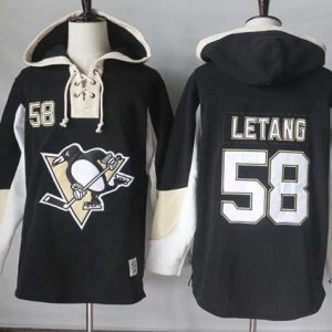 Sleek Penguins #58 Kris Letang Black Pullover Hoodie Stitched NHL Jersey to complete your fan gear collection