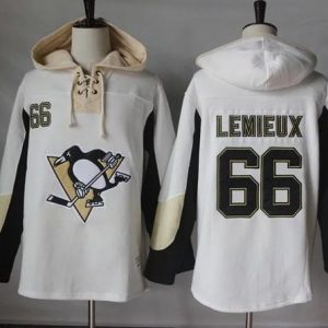 Sleek Penguins #66 Mario Lemieux White Pullover Hoodie Stitched NHL Jersey to stand out at the arena