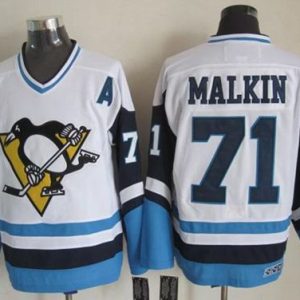 Fantastic Penguins #71 Evgeni Malkin White/Blue CCM Throwback Stitched NHL Jersey to show your team spirit