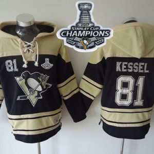 Impressive Penguins #81 Phil Kessel Black Sawyer Hooded Sweatshirt 2017 Stanley Cup Finals Champions Stitched NHL Jersey perfect for game days