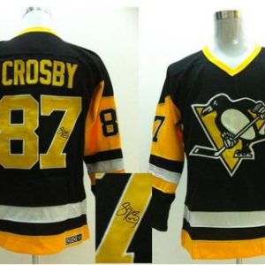 Stylish Penguins #87 Sidney Crosby Black CCM Throwback Autographed Stitched NHL Jersey to complete your fan gear collection