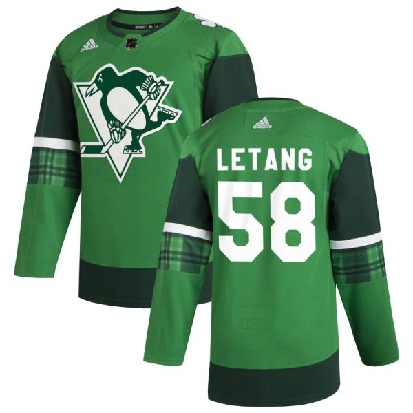 Impressive Pittsburgh Penguins #58 Kris Letang Men's Adidas 2020 St. Patrick's Day Stitched NHL Jersey Green to show your team spirit