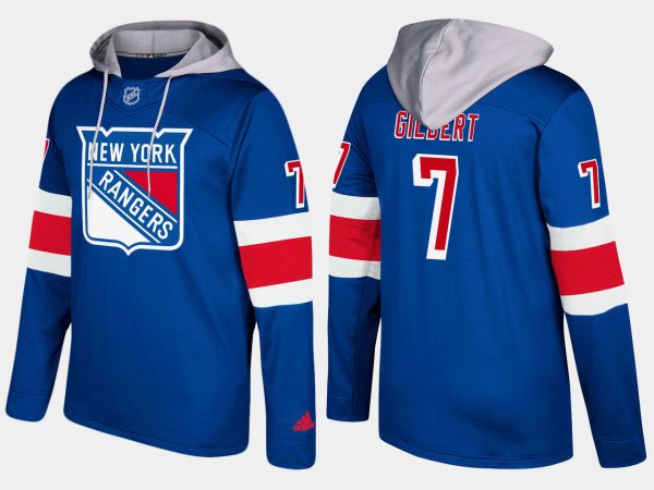 Impressive Rangers #7 Rod Gilbert Blue Name And Number Hoodie to stand out at the arena