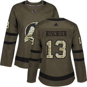 Stunning Adidas Devils #13 Nico Hischier Green Salute to Service Women's Stitched NHL Jersey to stand out at the arena