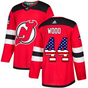 Stylish Adidas Devils #44 Miles Wood Red Home Authentic USA Flag Stitched NHL Jersey for die - hard hockey fans