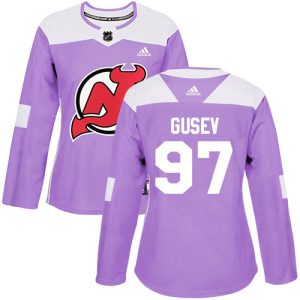 Fantastic Adidas Devils #97 Nikita Gusev Purple Authentic Fights Cancer Women's Stitched NHL Jersey to show your team spirit