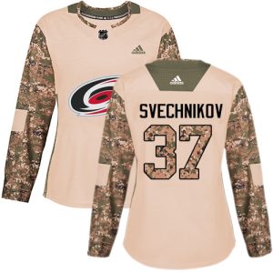 Stunning Adidas Hurricanes #37 Andrei Svechnikov Camo Authentic 2017 Veterans Day Women's Stitched NHL Jersey for ultimate sports enthusiasts