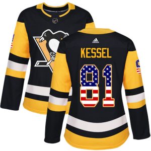 Stylish Adidas Penguins #81 Phil Kessel Black Home Authentic USA Flag Women's Stitched NHL Jersey to show your team spirit