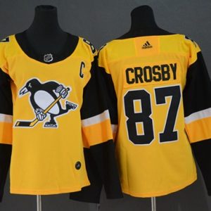 Stylish Adidas Penguins #87 Sidney Crosby Gold Alternate Authentic Women's Stitched NHL Jersey to show your team spirit