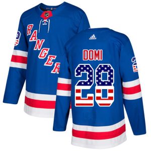 Unique Adidas Rangers #28 Tie Domi Royal Blue Home Authentic USA Flag Stitched NHL Jersey for die - hard hockey fans