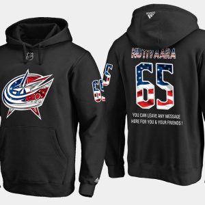 Gorgeous Blue Jackets #65 Markus Nutivaara NHL Banner Wave Usa Flag Black Hoodie to show your team spirit