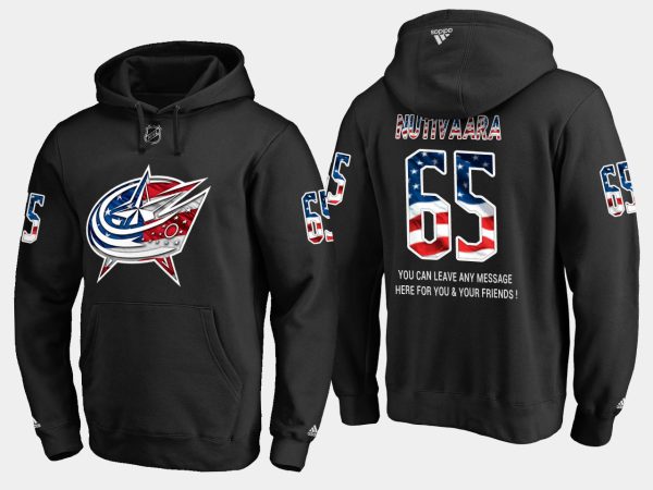 Gorgeous Blue Jackets #65 Markus Nutivaara NHL Banner Wave Usa Flag Black Hoodie to show your team spirit