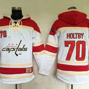 Impressive Capitals #70 Braden Holtby White Sawyer Hooded Sweatshirt Stitched NHL Jersey perfect for game days