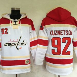 Fantastic Capitals #92 Evgeny Kuznetsov White Sawyer Hooded Sweatshirt Stitched NHL Jersey to complete your fan gear collection