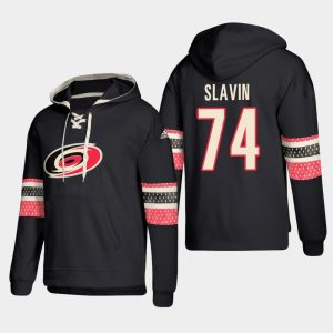 Amazing Carolina Hurricanes #74 Jaccob Slavin Black adidas Lace Up Pullover Hoodie for die - hard hockey fans