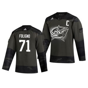 Stylish Columbus Blue Jackets #71 Nick Foligno Adidas 2019 Veterans Day Men's Authentic Practice NHL Jersey Camo to complete your fan gear collection