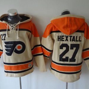 Stylish Flyers #27 Ron Hextall Cream Sawyer Hooded Sweatshirt Stitched NHL Jersey to show your team spirit