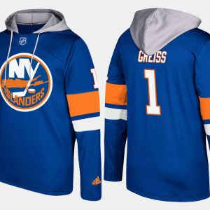 Impressive Islanders #1 Thomas Greiss Blue Name And Number Hoodie for die - hard hockey fans