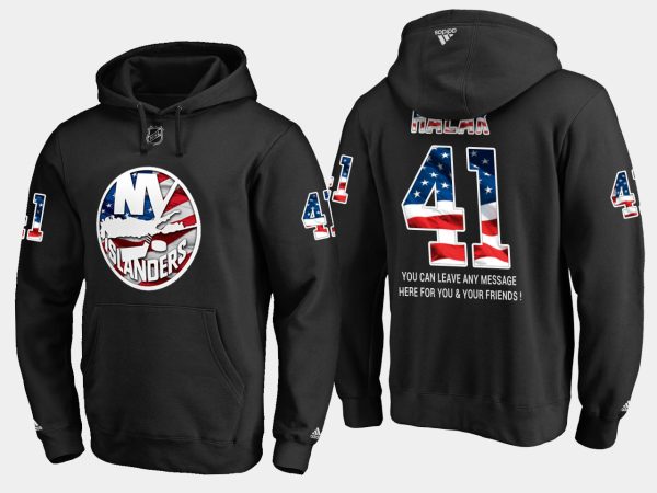 Stunning Islanders #41 Jaroslav Halak NHL Banner Wave Usa Flag Black Hoodie for ultimate sports enthusiasts