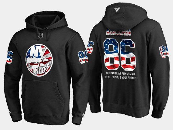Impressive Islanders #86 Nikolay Kulemin NHL Banner Wave Usa Flag Black Hoodie to complete your fan gear collection
