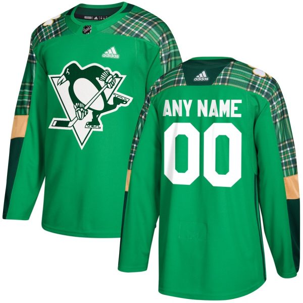 Unique Men's Adidas Pittsburgh Penguins Personalized Green St. Patrick's Day Custom Practice NHL Jersey to complete your fan gear collection
