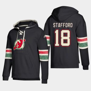 Impressive New Jersey Devils #18 Drew Stafford Black adidas Lace Up Pullover Hoodie perfect for game days