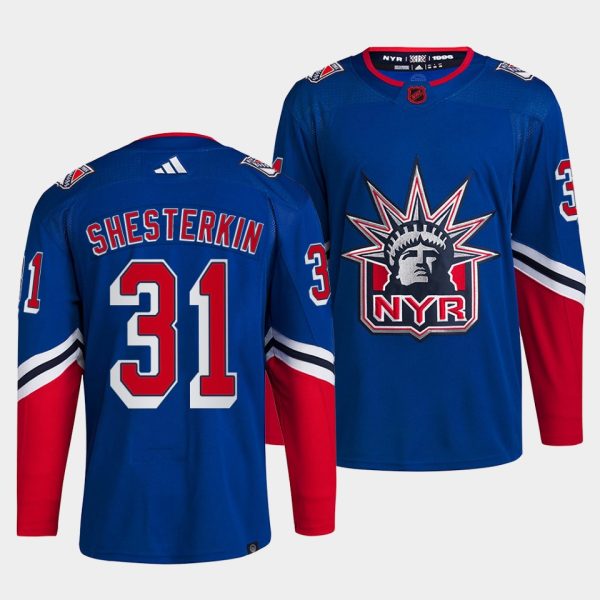 Unique New York Rangers #31 Igor Shesterkin Men's adidas Reverse Retro 2.0 Authentic Player Jersey Royal for die - hard hockey fans