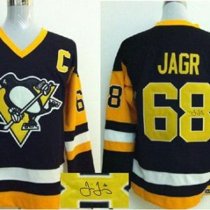 Stunning Penguins #68 Jaromir Jagr Black CCM Throwback Autographed Stitched NHL Jersey for die - hard hockey fans