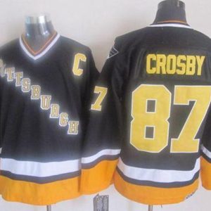 Stunning Penguins #87 Sidney Crosby Black/Yellow CCM Throwback Stitched NHL Jersey perfect for game days