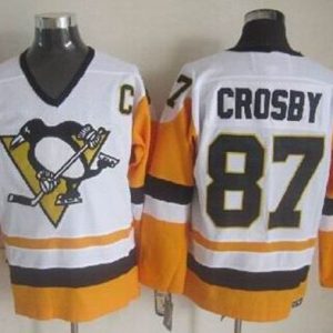 Stylish Penguins #87 Sidney Crosby White/Black CCM Throwback Stitched NHL Jersey to stand out at the arena