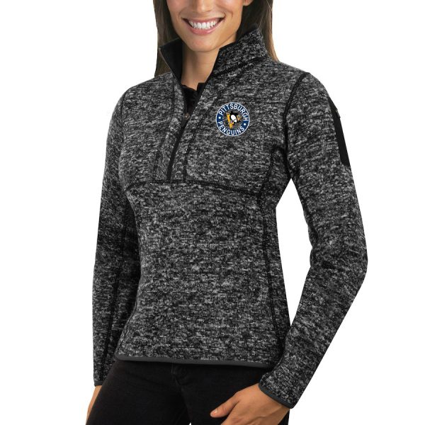 Impressive Pittsburgh Penguins Antigua Women's Fortune 1/2 Zip Pullover Sweater Charcoal perfect for game days
