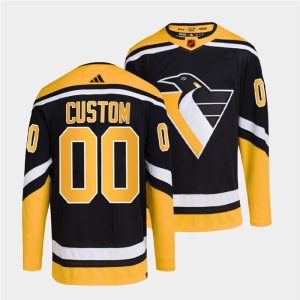 Sleek Pittsburgh Penguins Custom Men's adidas Reverse Retro 2.0 Authentic Player Jersey Black for die - hard hockey fans