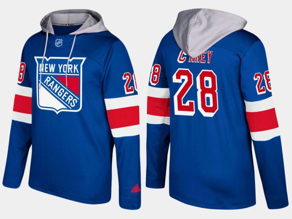 Stunning Rangers #28 Paul Carey Blue Name And Number Hoodie for die - hard hockey fans