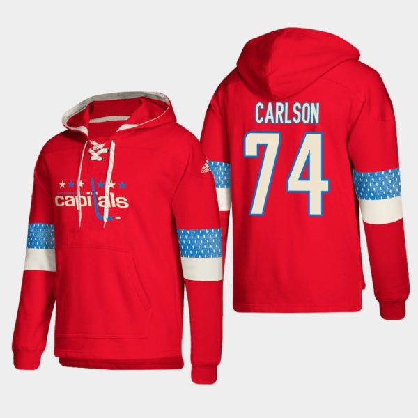 Stylish Washington Capitals #74 John Carlson Red adidas Lace Up Pullover Hoodie for ultimate sports enthusiasts
