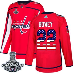 Stunning Adidas Capitals #22 Madison Bowey Red Home Authentic USA Flag Stanley Cup Final Champions Stitched NHL Jersey for die - hard hockey fans
