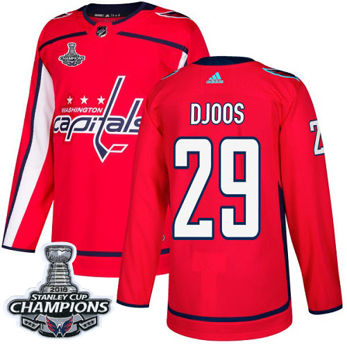 Stylish Adidas Capitals #29 Christian Djoos Red Home Authentic Stanley Cup Final Champions Stitched NHL Jersey to complete your fan gear collection