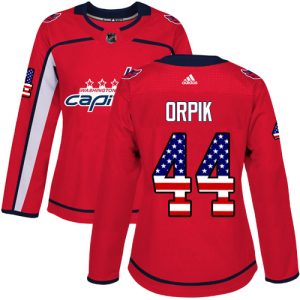 Stylish Adidas Capitals #44 Brooks Orpik Red Home Authentic USA Flag Women's Stitched NHL Jersey to complete your fan gear collection