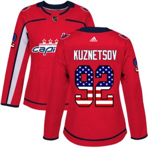 Stylish Adidas Capitals #92 Evgeny Kuznetsov Red Home Authentic USA Flag Women's Stitched NHL Jersey for die - hard hockey fans