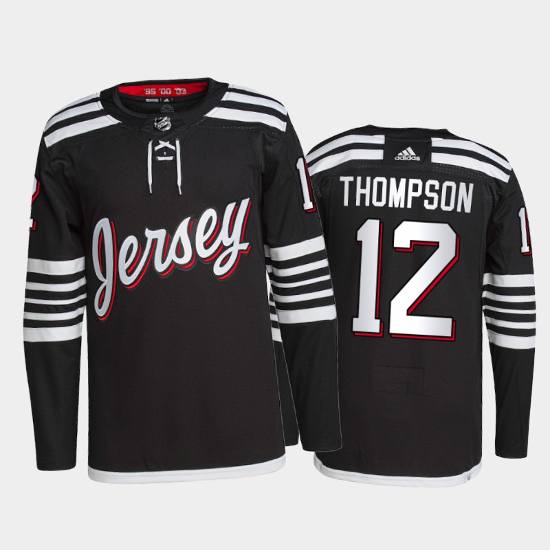 Stunning Adidas Devils #12 Tyce Thompson Men's 2021 22 Alternate Authentic NHL Jersey Black perfect for game days
