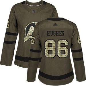Sleek Adidas Devils #86 Jack Hughes Green Salute to Service Women's Stitched NHL Jersey perfect for game days