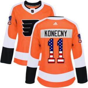Sleek Adidas Flyers #11 Travis Konecny Orange Home Authentic USA Flag Women's Stitched NHL Jersey to complete your fan gear collection