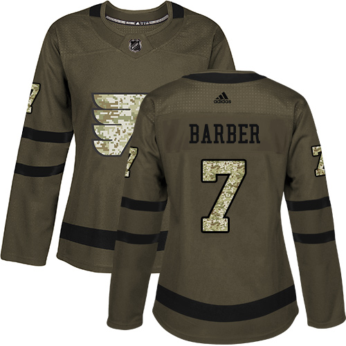 Stylish Adidas Flyers #7 Bill Barber Green Salute to Service Women's Stitched NHL Jersey to show your team spirit
