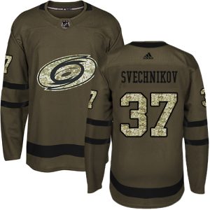Sleek Adidas Hurricanes #37 Andrei Svechnikov Green Salute to Service Stitched NHL Jersey perfect for game days