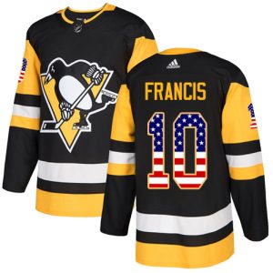 Gorgeous Adidas Penguins #10 Ron Francis Black Home Authentic USA Flag Stitched NHL Jersey to show your team spirit