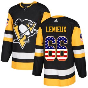 Gorgeous Adidas Penguins #66 Mario Lemieux Black Home Authentic USA Flag Stitched NHL Jersey perfect for game days